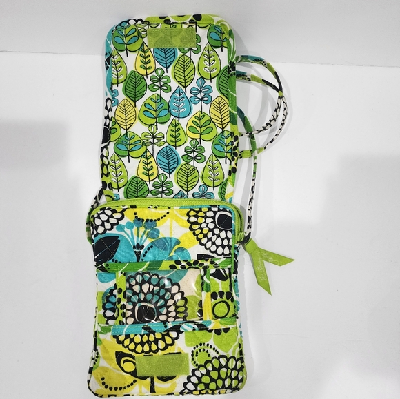 Vera Bradley Mini Hipster Limes Up Green Yellow Flowers Zip Crossbody Pouch EUC - Picture 4 of 6